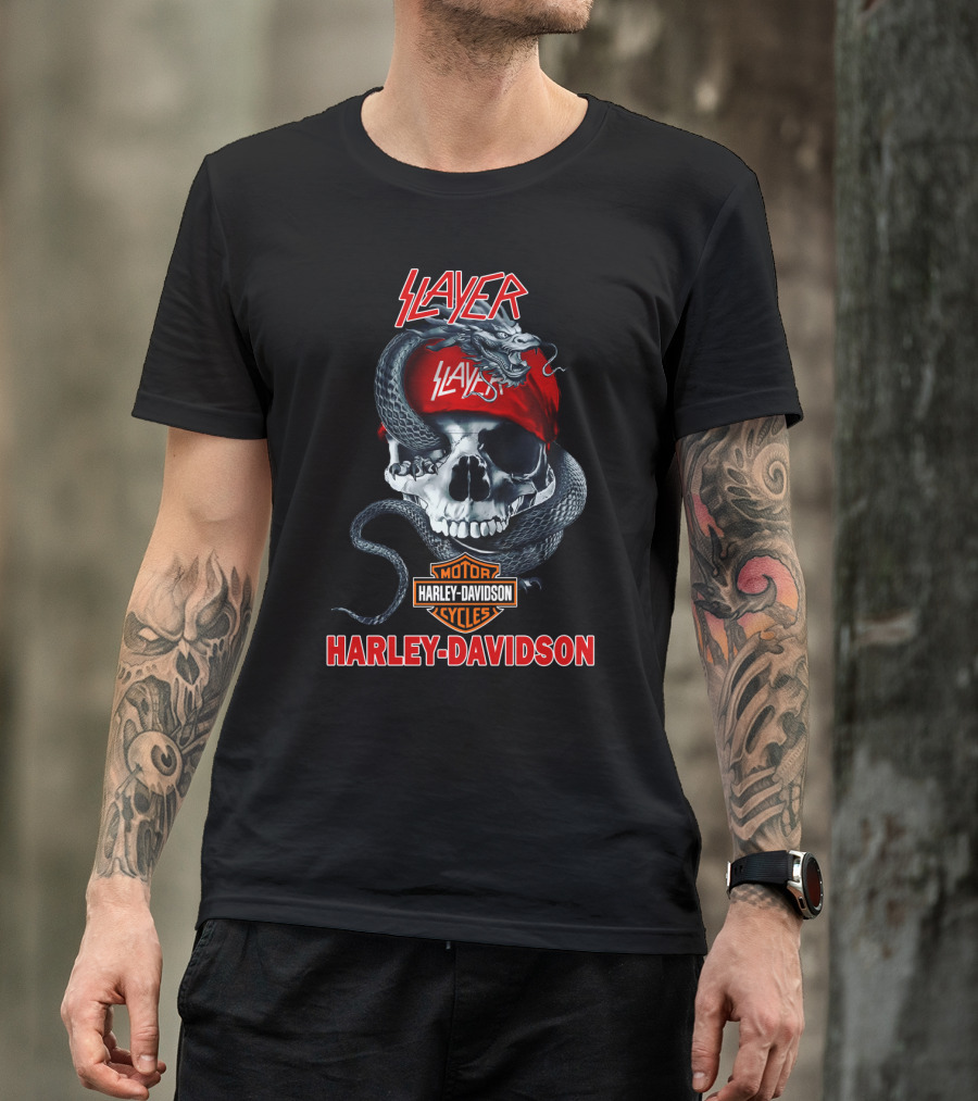 Slayer Harley Davidson Skull And Snake T-Shirt