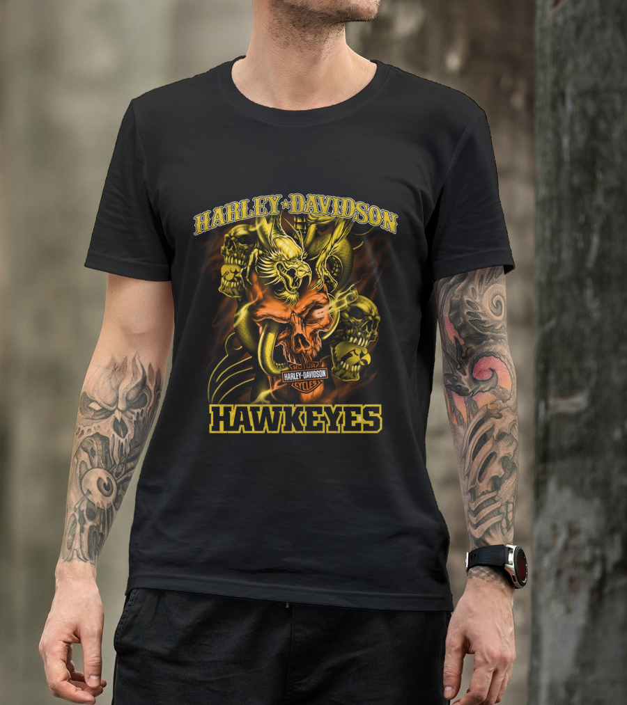 Harley Davidson Hawkeyes Cycles Skulls And Eagle T-Shirt