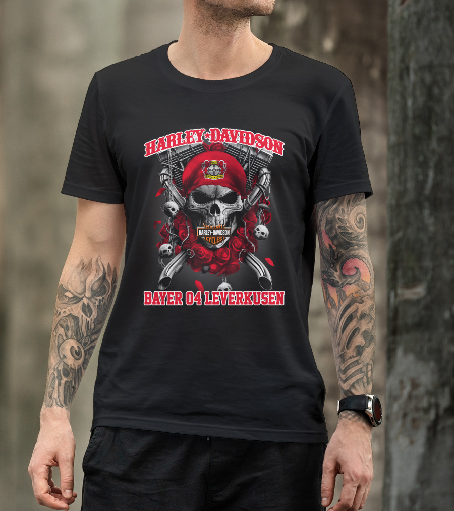 Harley Davidson Cycles Skull Bayer 04 Leverkusen T-Shirt