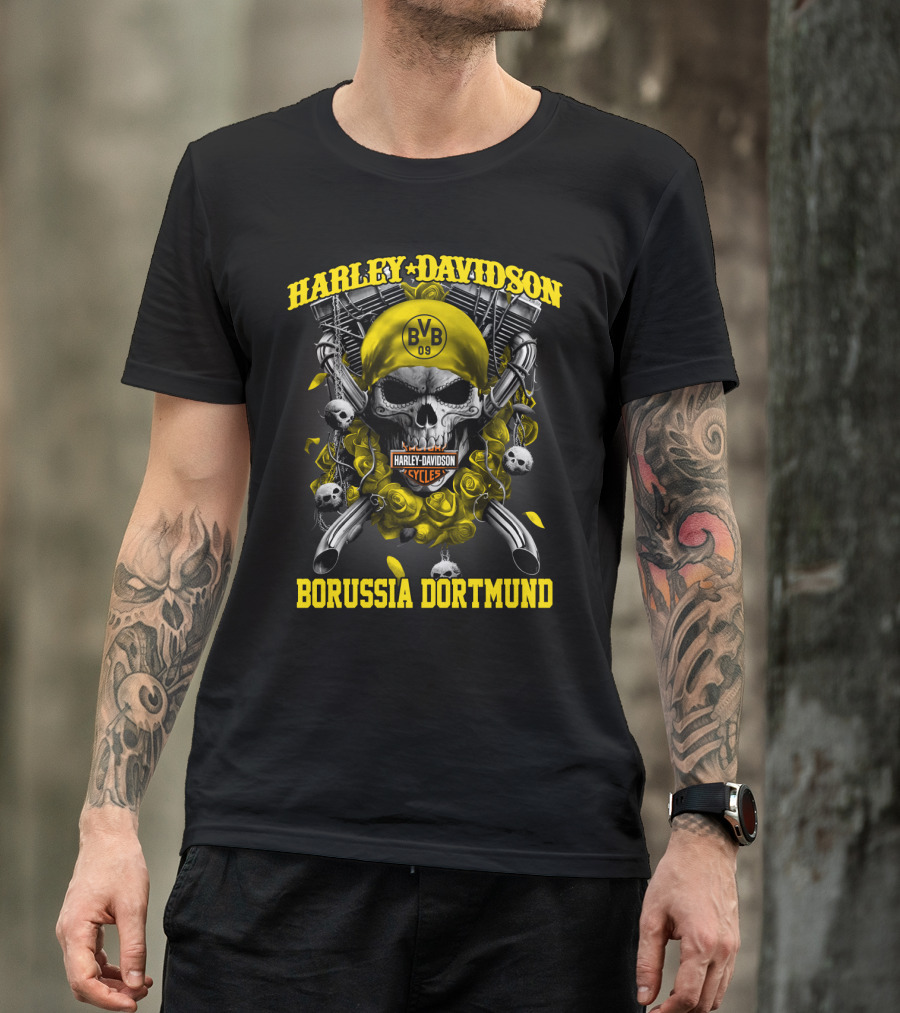 Harley Davidson Bvb 09 Borussia Dortmund Cycles Skull T-Shirt