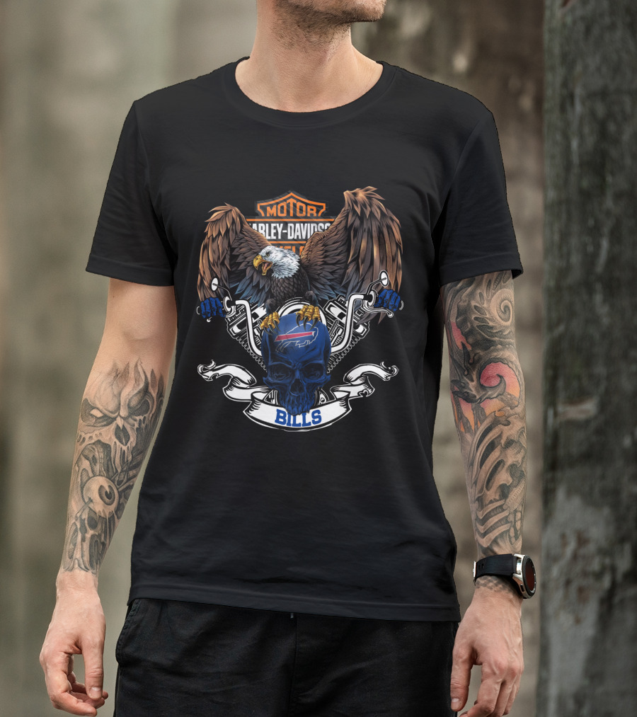 Motor Harley Davidson Cycles Eagle Skull Bills Nfl Buffalo Bills T-Shirt
