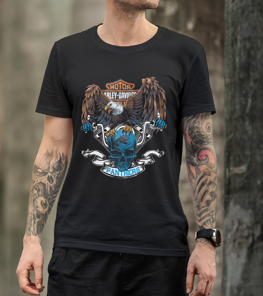 Motor Harley Davidson Cycles Eagle Skull Panthers Nfl Carolina T-Shirt