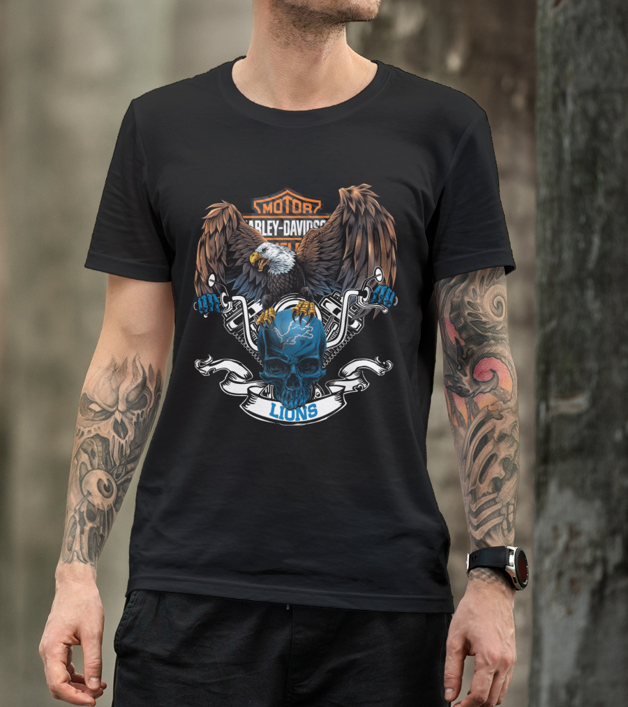 Motor Harley Davidson Eagle Skull Lions Nfl Detroit T-Shirt