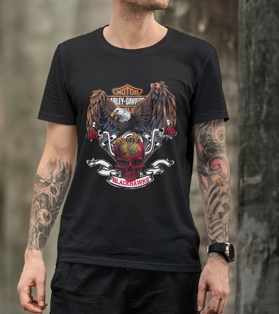 Harley Davidson Nhl Chicago Blackhawks Eagle Skull T-Shirt