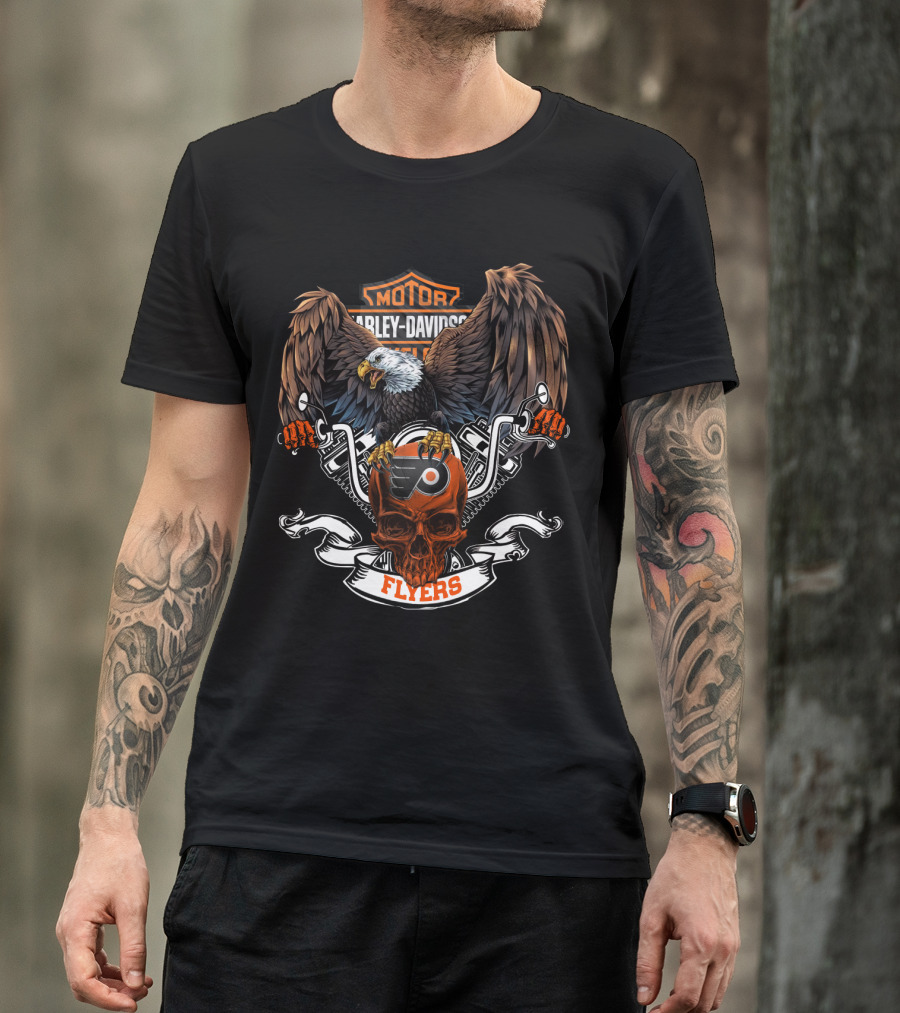 Motor Harley Davidson Cycles Bald Eagle Skull Nhl Philadelphia Flyers T-Shirt