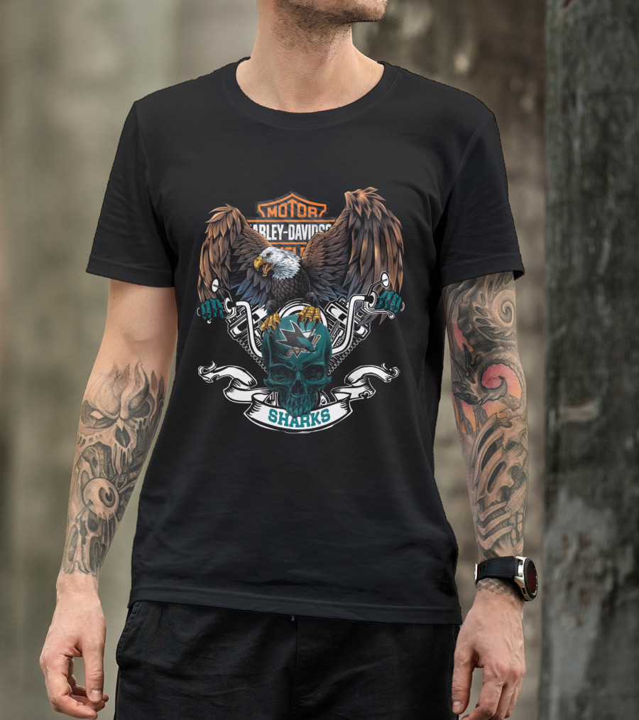 Harley Davidson San Jose Sharks Eagle And Skull Nhl T-Shirt