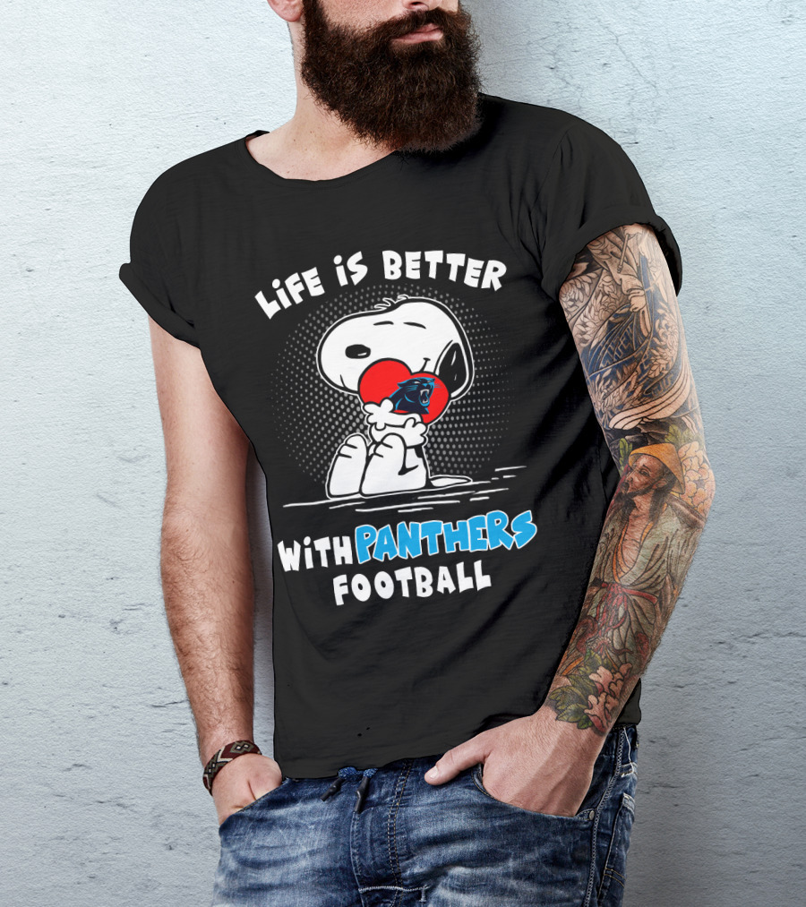 Life Is Better With Panthers Football Snoopy Hugging Heart T-Shirt