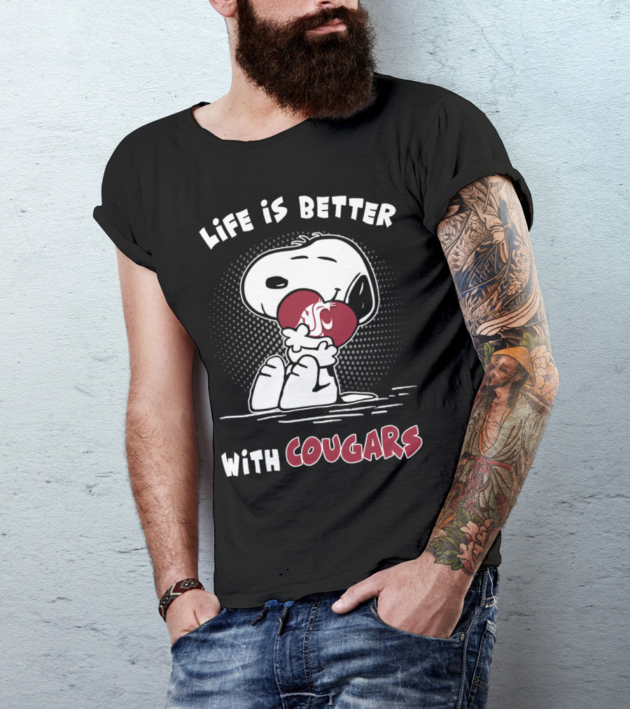Life Is Better With Cougars Snoopy WSU T-Shirt
