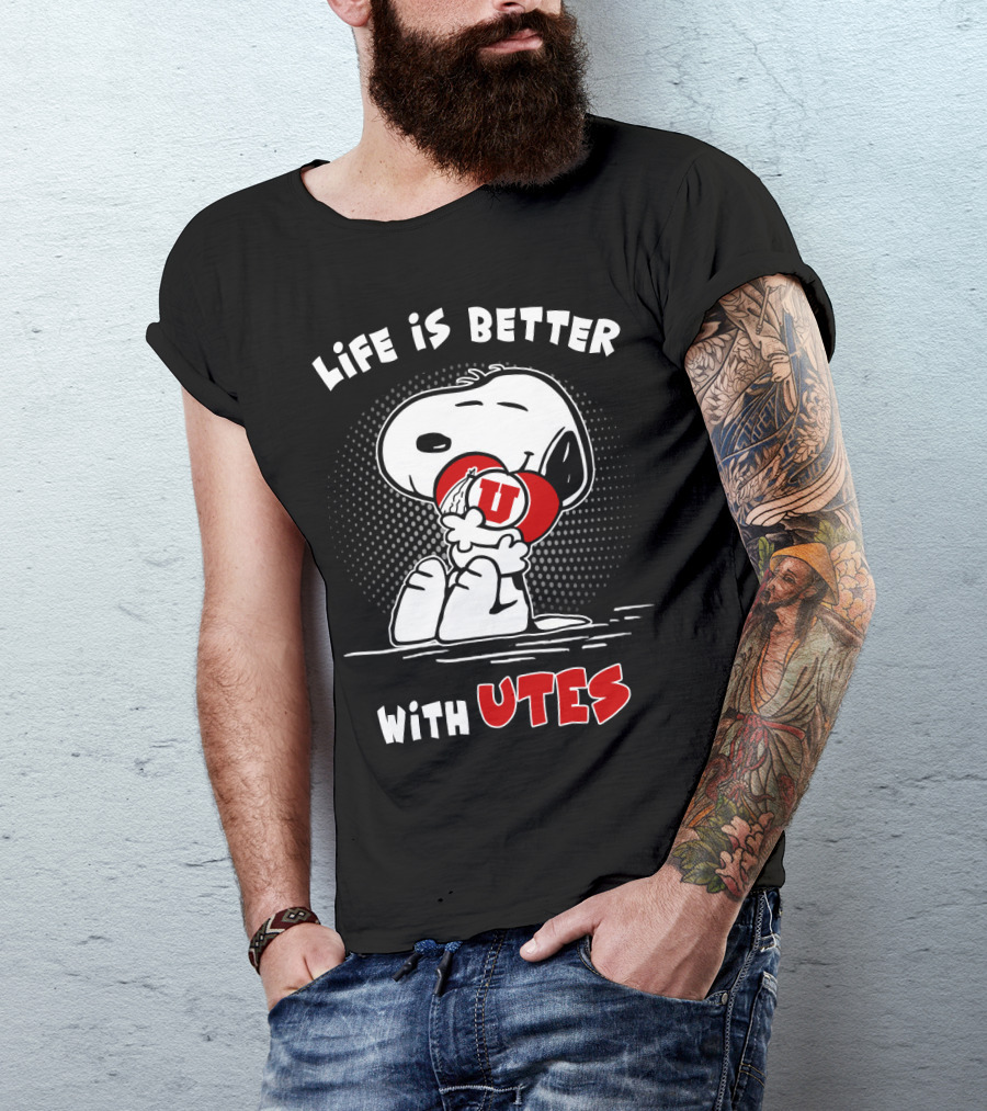 Life Is Better With Utes Snoopy Hugging Football T-Shirt