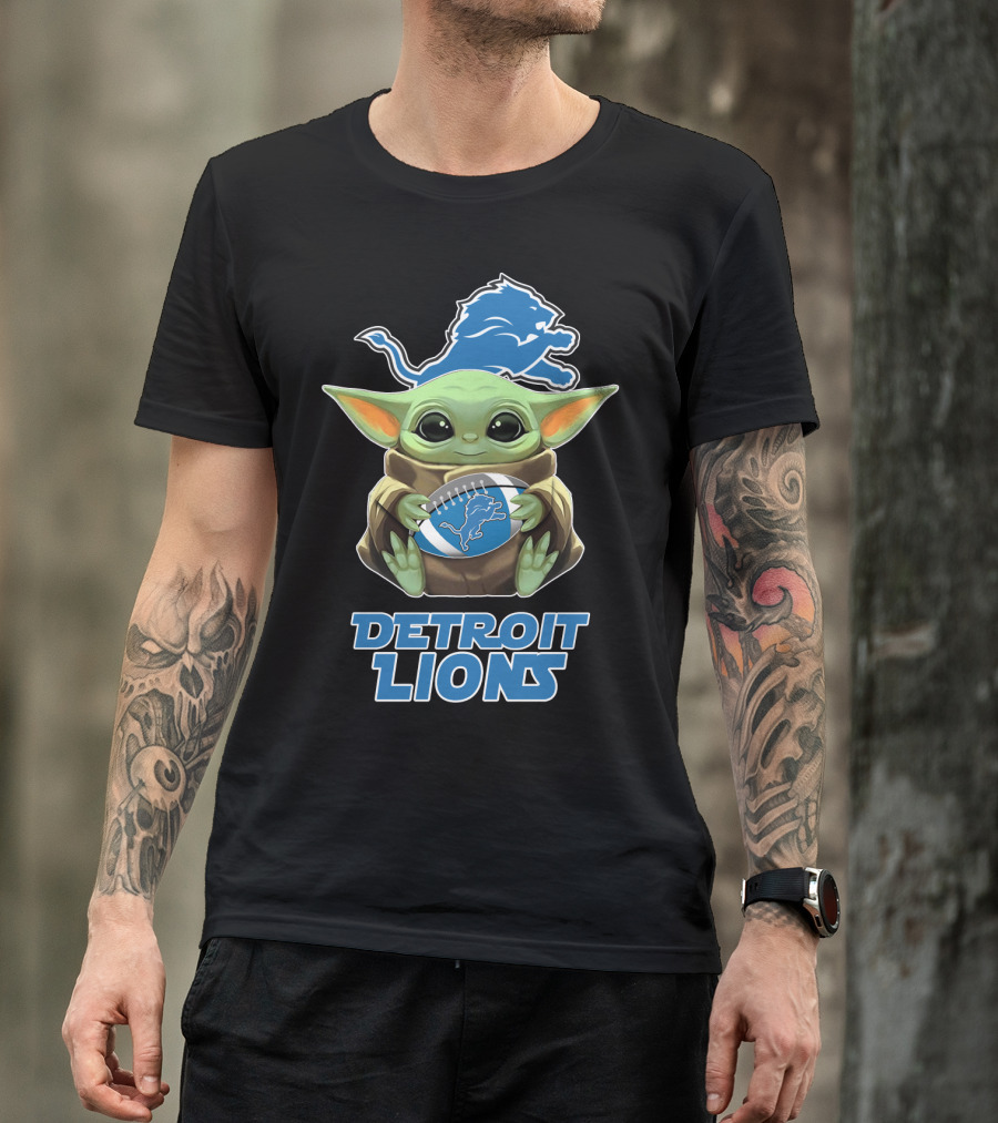 Detroit Lions Baby Yoda Football T-Shirt