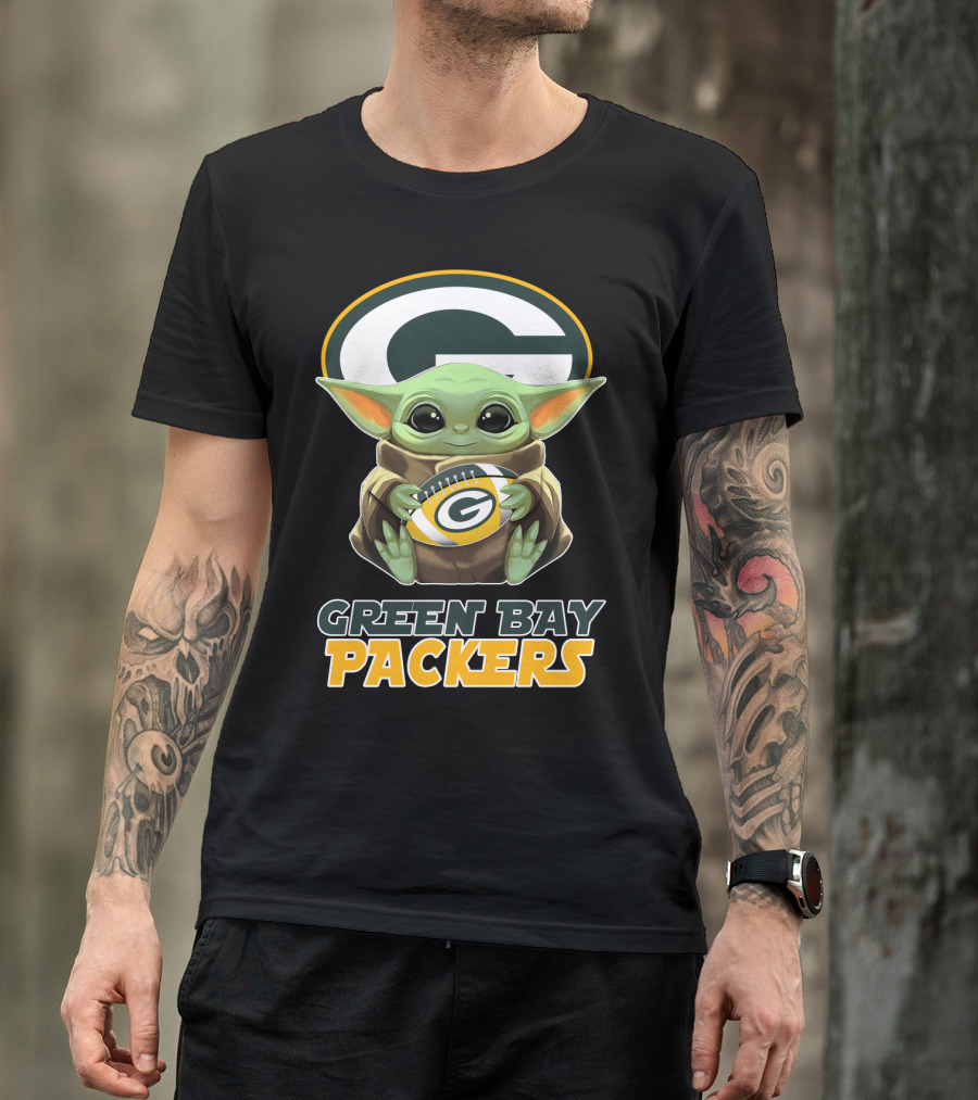 Green Bay Packers Baby Yoda Holding Football T-Shirt