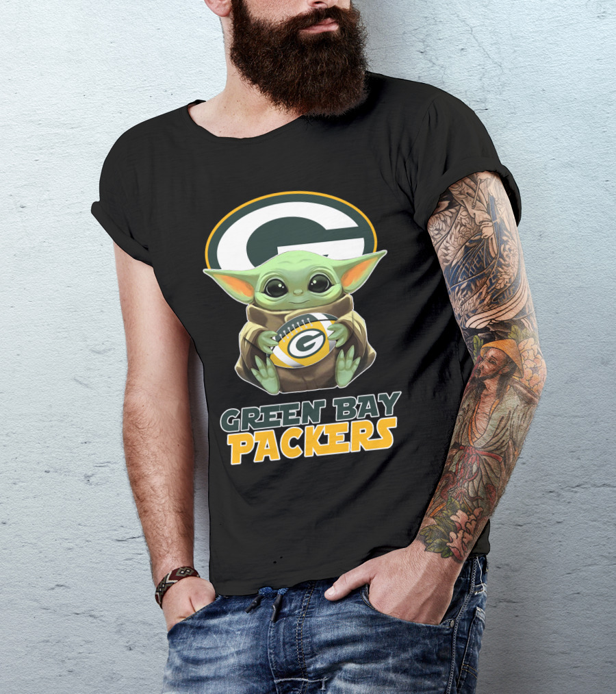 Green Bay Packers Baby Yoda Holding Football T-Shirt