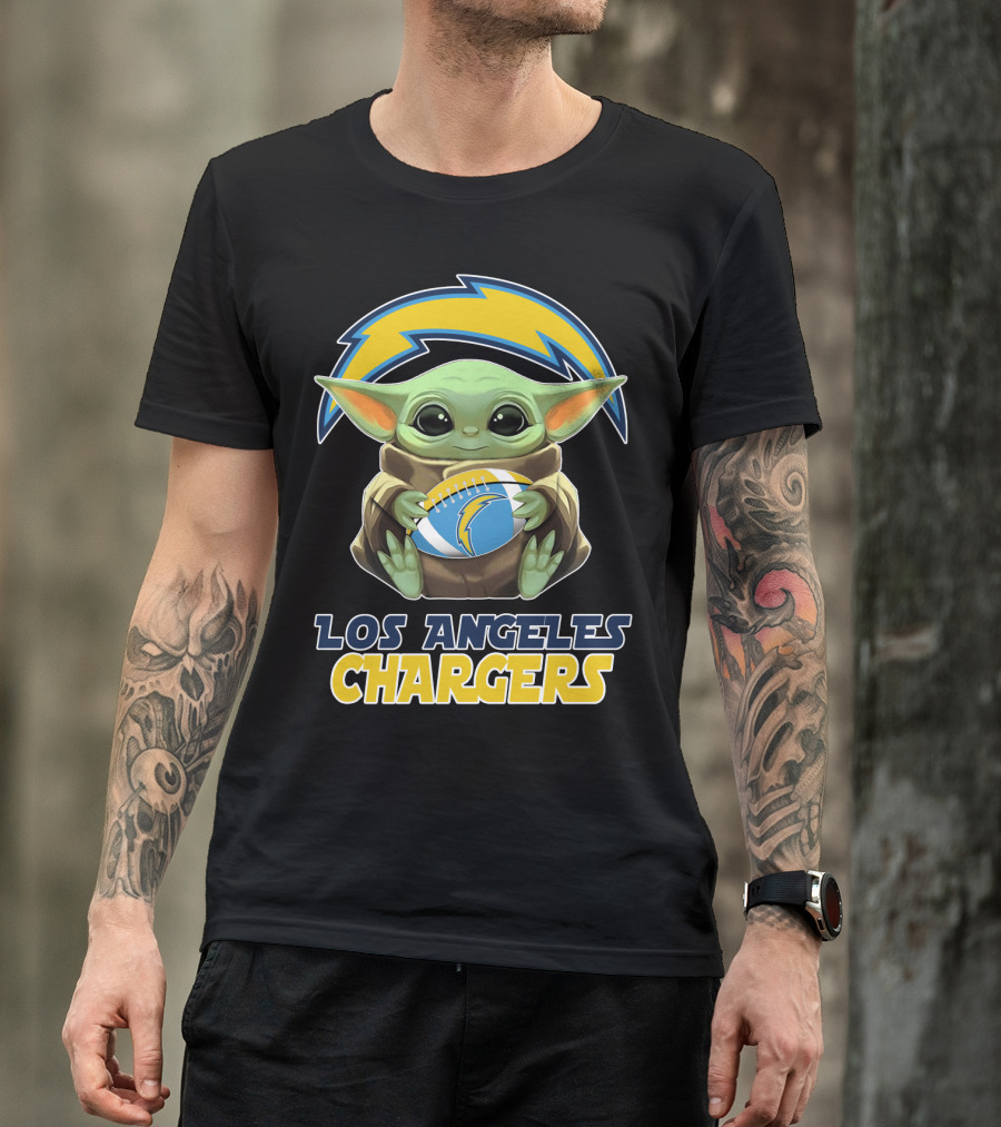 Los Angeles Chargers Baby Yoda Football T-Shirt