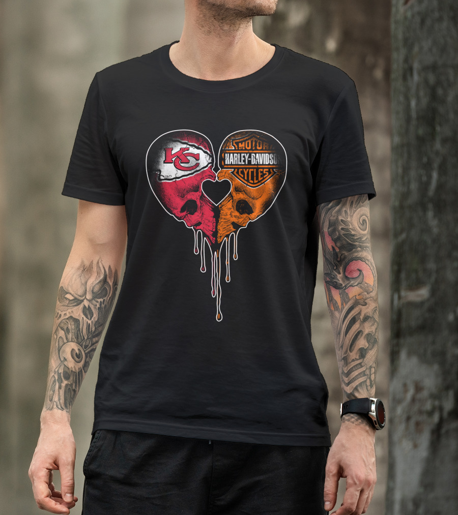 Kansas City Chiefs Harley Davidson Dripping Skull Heart T-Shirt