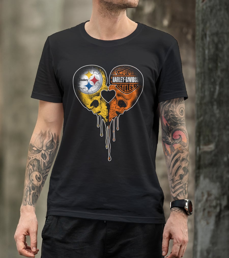 Steelers Harley Davidson Heart Skull Fusion T-Shirt