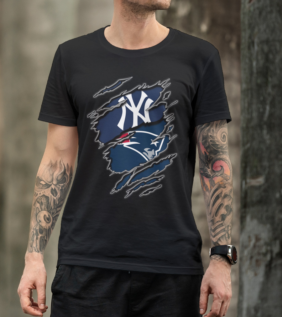 Yankees Patriots Fan Crossover Iconic Sports Logos T-Shirt