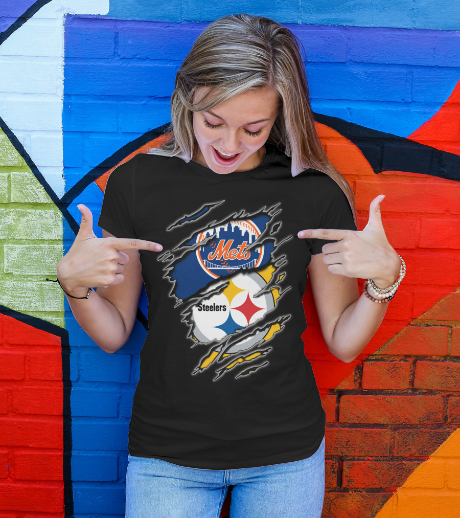 Mets Steelers Fan Crossover Logo T-Shirt