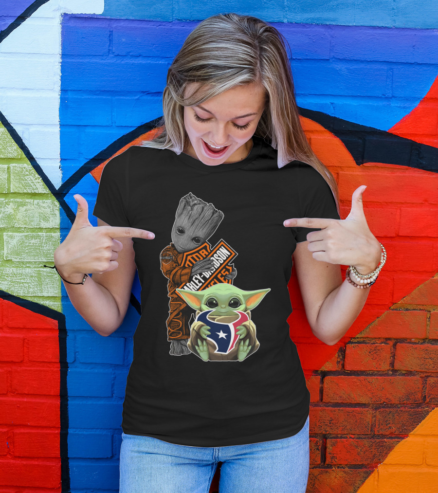Groot Harley Davidson Nfl Houston Texans Baby Yoda T-Shirt