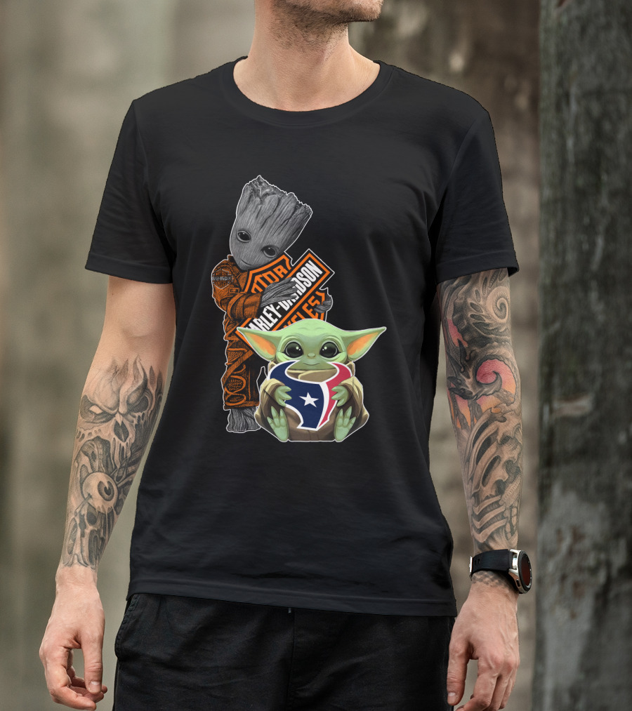 Groot Harley Davidson Nfl Houston Texans Baby Yoda T-Shirt