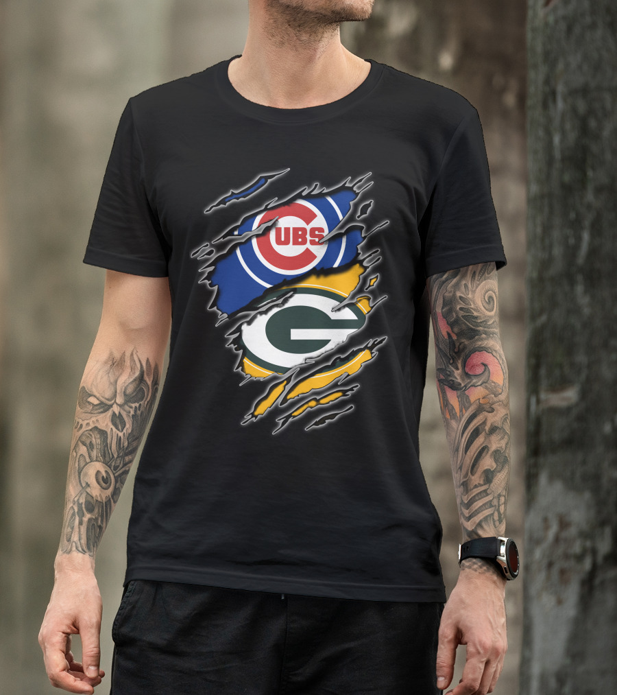 Chicago Cubs Green Bay Packers Ripped Fan T-Shirt