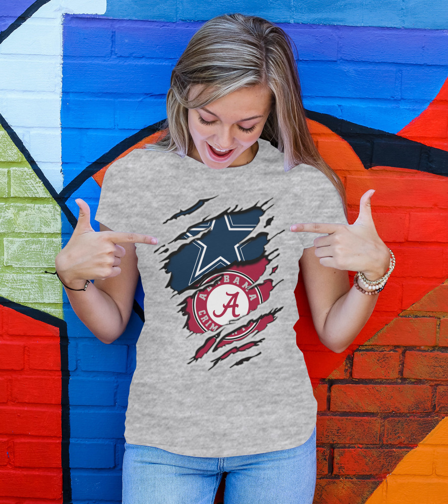 Cowboys Star And Alabama Crimson Tide Logo Torn Layers T-Shirt