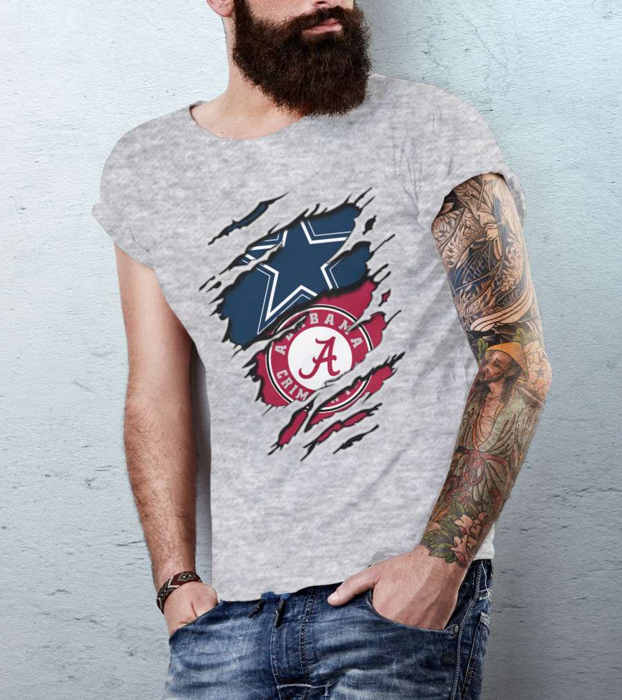 Cowboys Star And Alabama Crimson Tide Logo Torn Layers T-Shirt