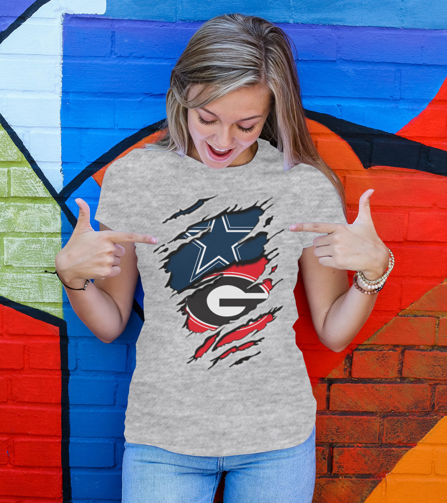 Dallas Cowboys Georgia Bulldogs Torn Flag T-Shirt
