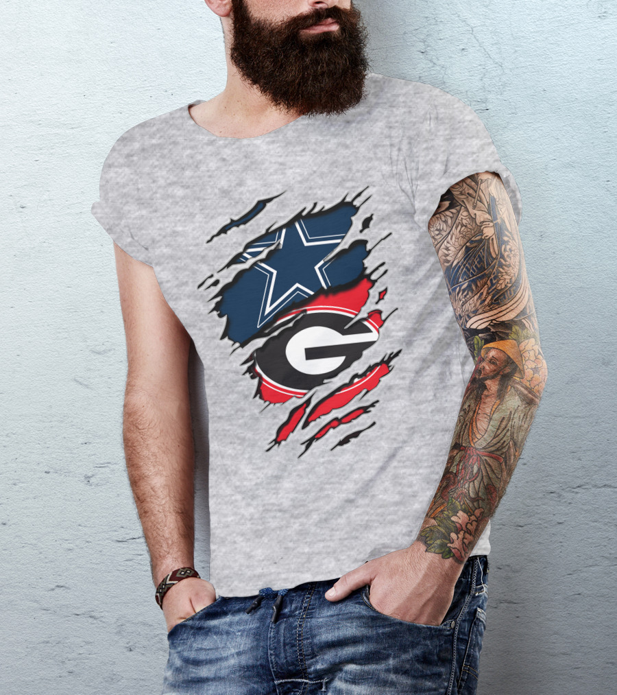 Dallas Cowboys Georgia Bulldogs Torn Flag T-Shirt