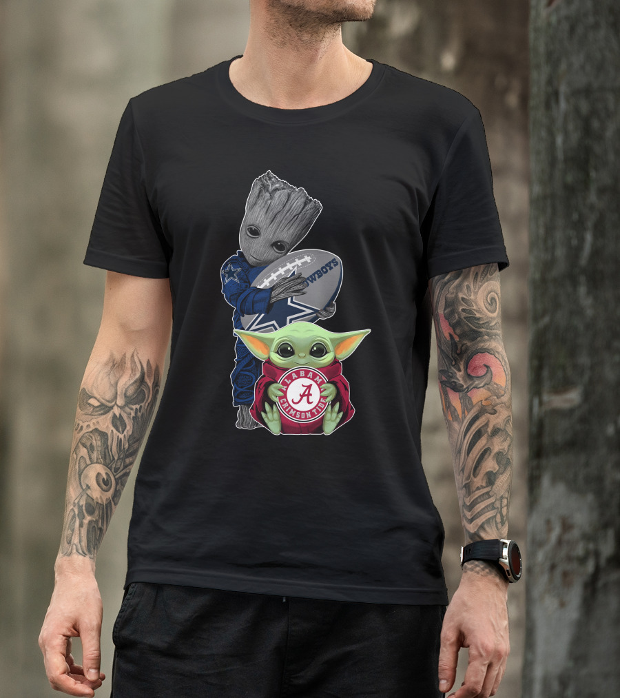 Cowboys Groot And Baby Yoda Alabama Crimson Tide T-Shirt