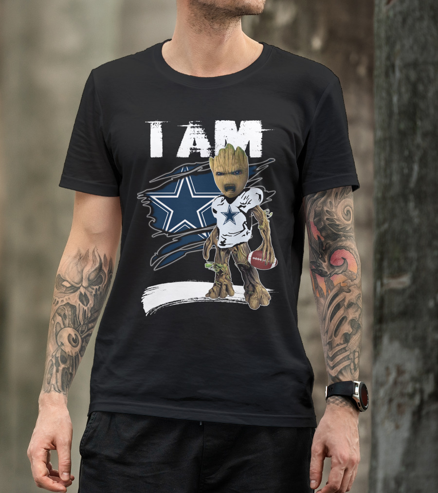 I Am Cowboys Fan Groot Holding Football T-Shirt