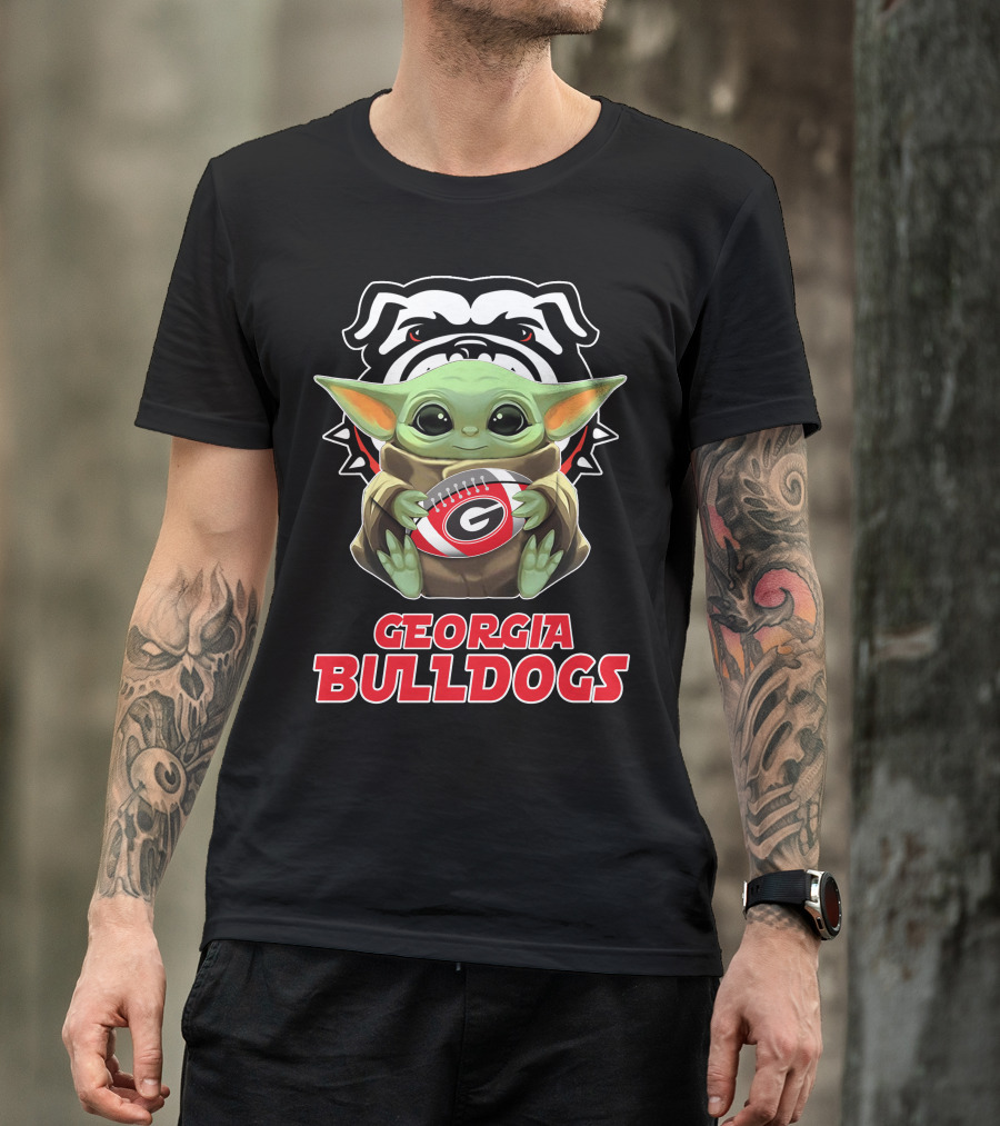 Georgia Bulldogs Baby Yoda Fan Football T-Shirt