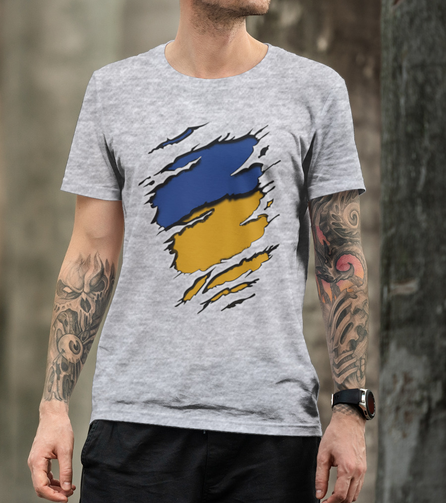 Pack Cus Blue And Yellow Ripped Claw Marks T-Shirt