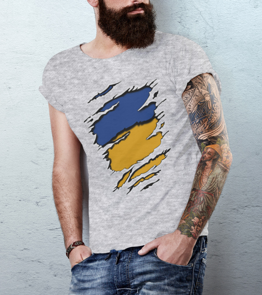 Pack Cus Blue And Yellow Ripped Claw Marks T-Shirt