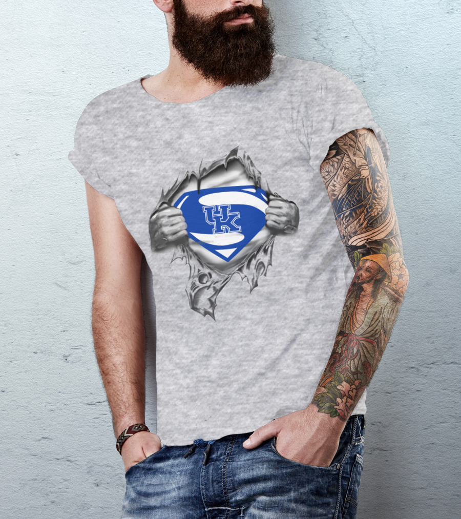 Kentucky Wildcats Superman Logo Style Burst Through Torn T-Shirt