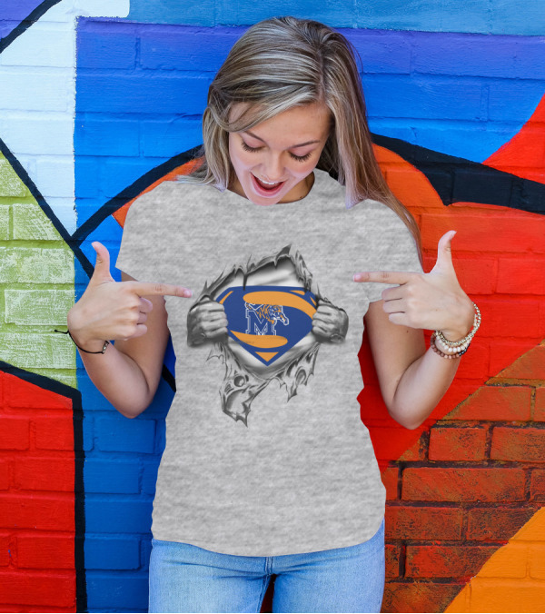 Memphis Tigers Superhero Shield M Logo Torn Reveal T-Shirt
