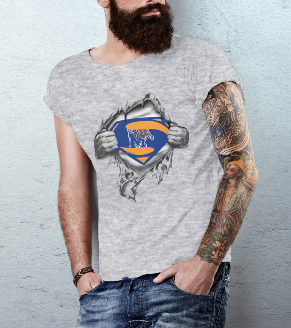 Memphis Tigers Superhero Shield M Logo Torn Reveal T-Shirt