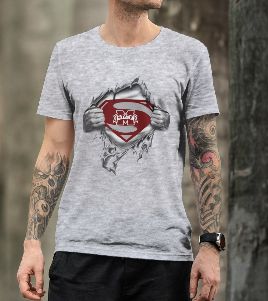 Ms State Bulldogs Superman Shield Logo Peel T-Shirt