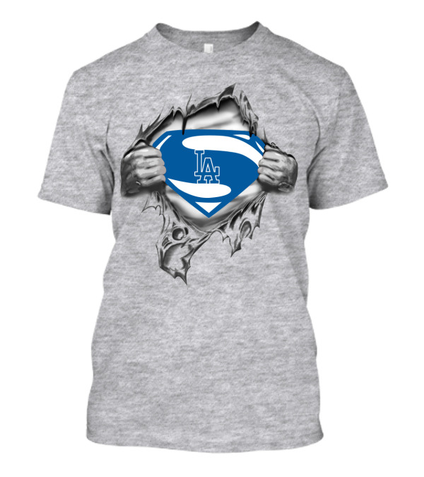 LA Dodgers Superman Logo Blue Shield T-Shirt