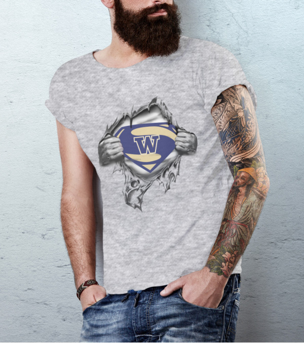 Washington Huskies Super W Logo With Ripped Metal Effect T-Shirt