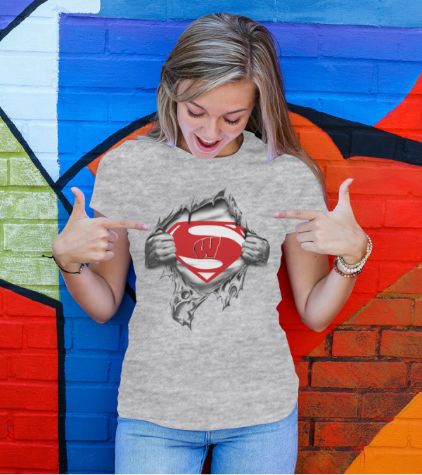 Wisconsin Badgers Superman Logo Hidden Emblem T-Shirt