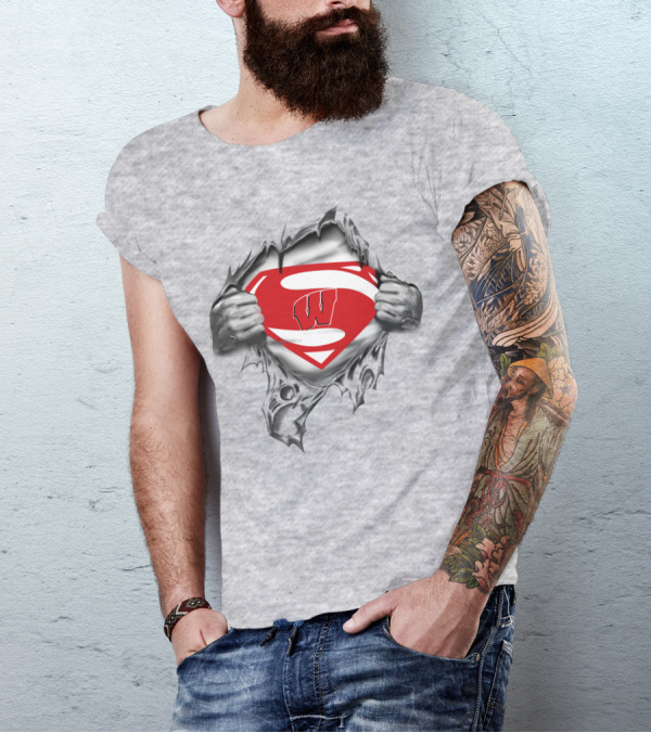 Wisconsin Badgers Superman Logo Hidden Emblem T-Shirt