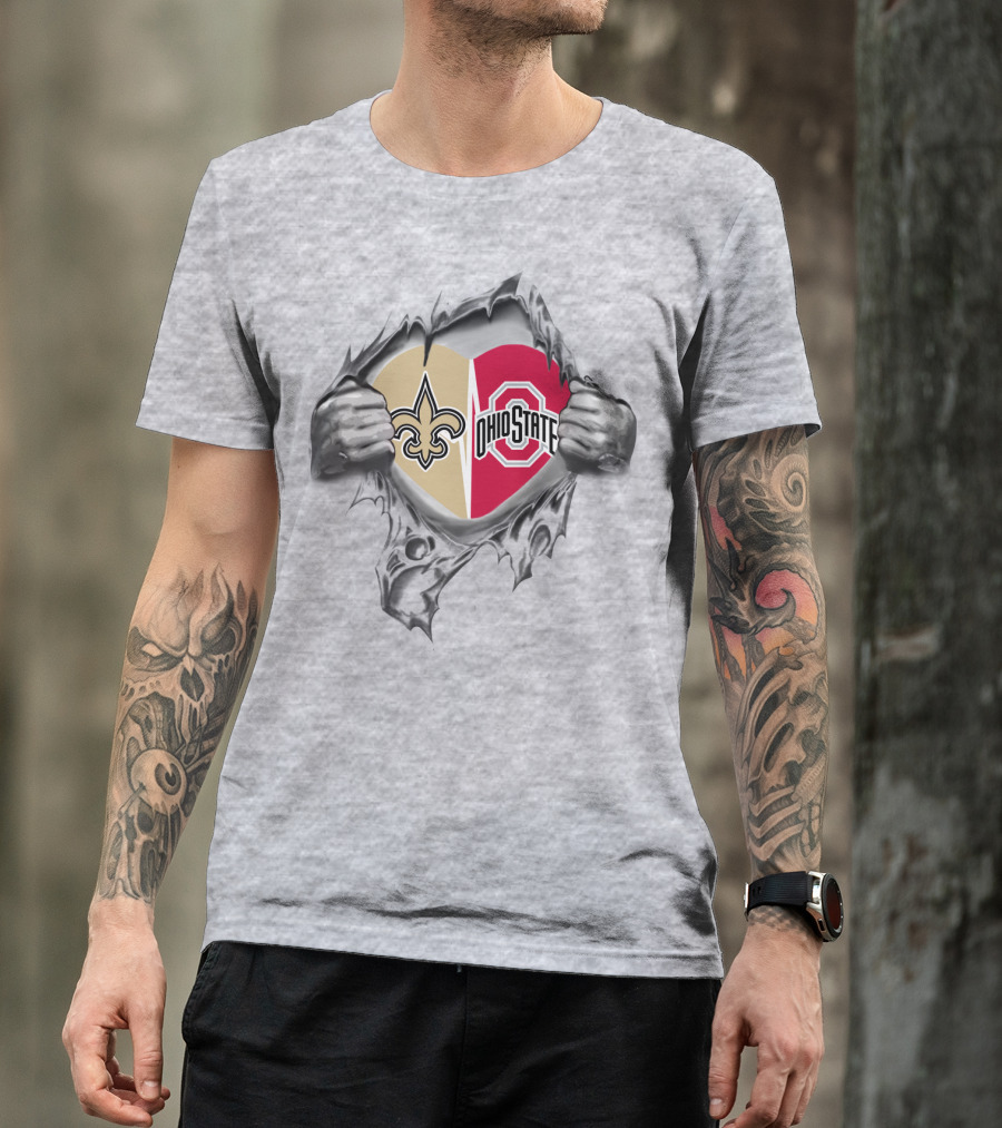 Saints Ohio State Heart Torn Fan Passion For Football And College Sports T-Shirt