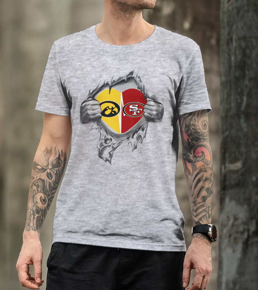 San Francisco 49ers Iowa Hawkeyes Heart Tear Mascot T-Shirt