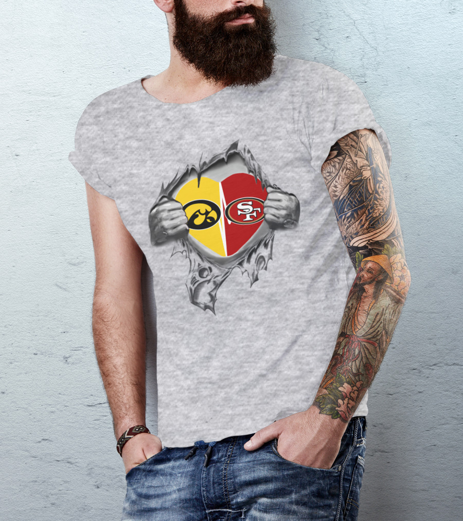 San Francisco 49ers Iowa Hawkeyes Heart Tear Mascot T-Shirt