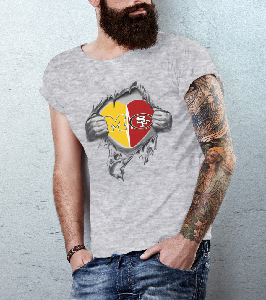 M SF Heart Logo Rip 49Ers Michigan T-Shirt