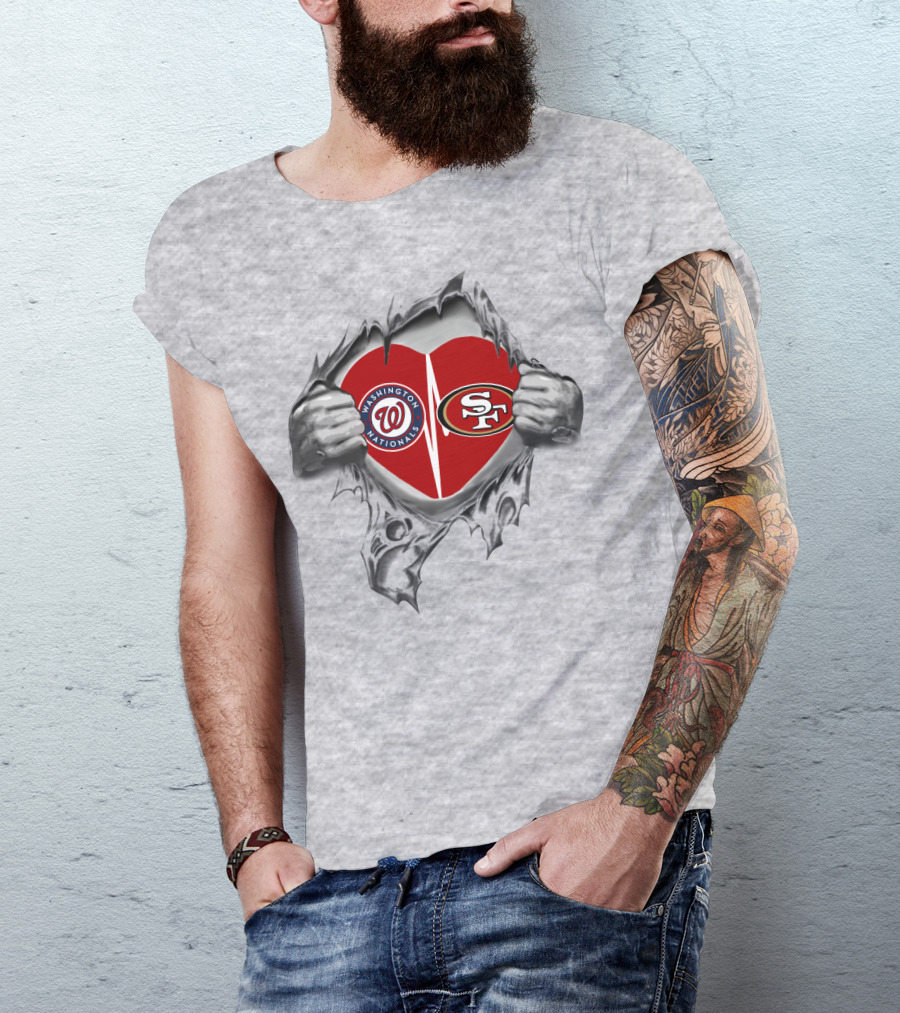 Washington Nationals San Francisco 49Ers Heart Rip T-Shirt