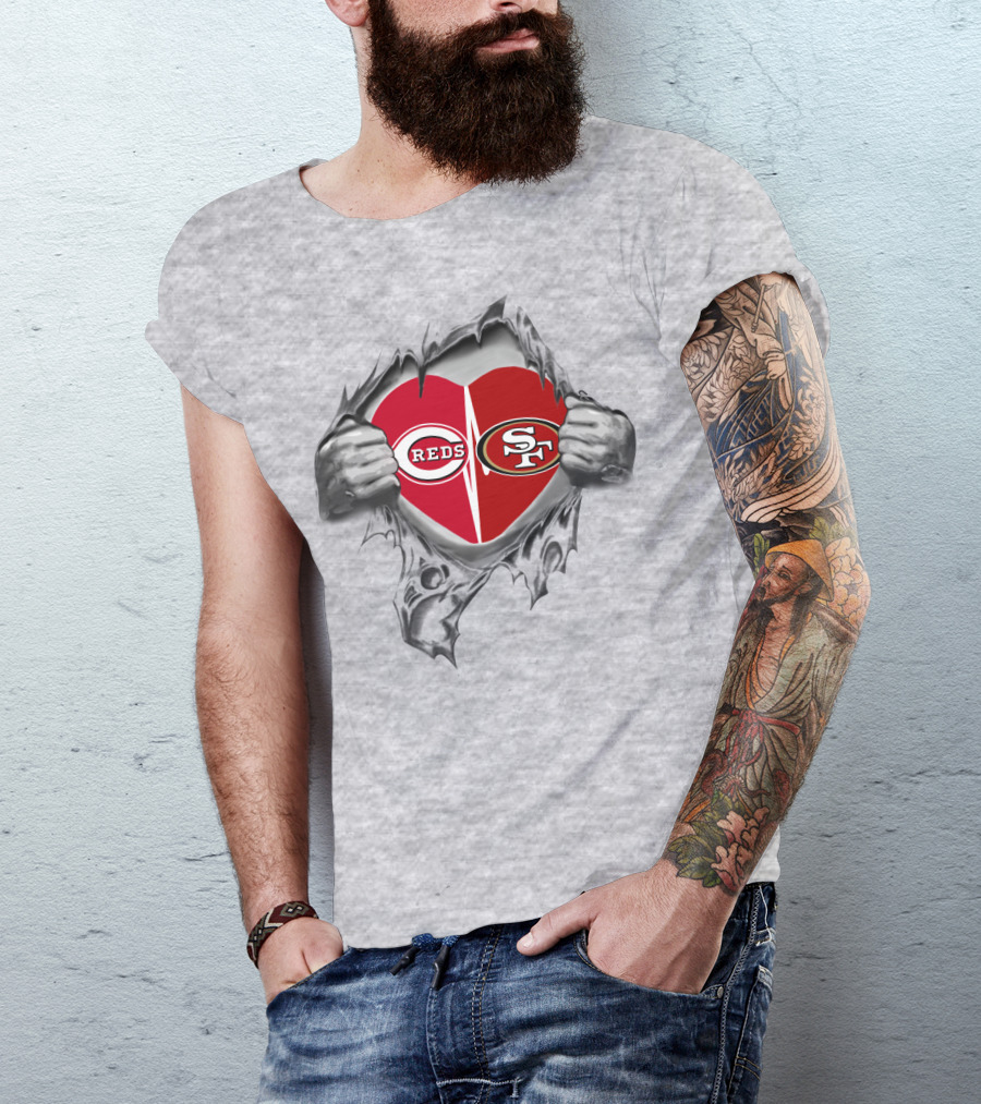Cincinnati Reds San Francisco 49ers Heart Logo Combination T-Shirt