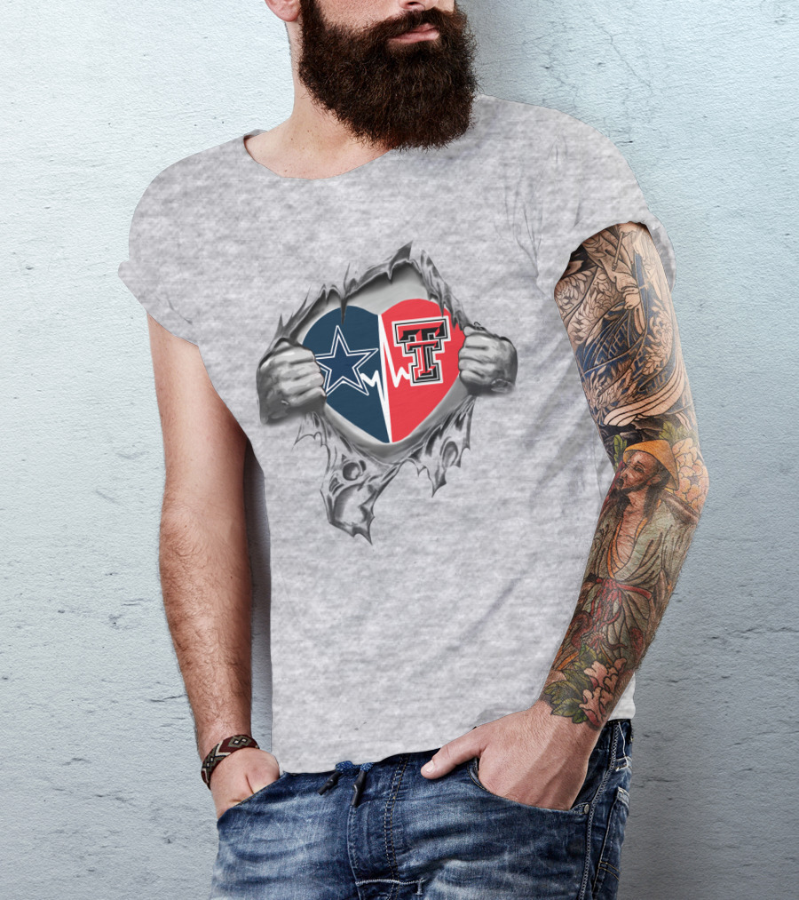 Cowboys Texas Tech Heartbeat Pulled Open Hands Star Logo T T-Shirt