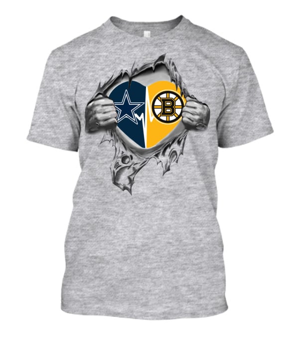 Cowboys Bruins Heart Duo With Star And B Logo Integration Silver Gray Edition T-Shirt