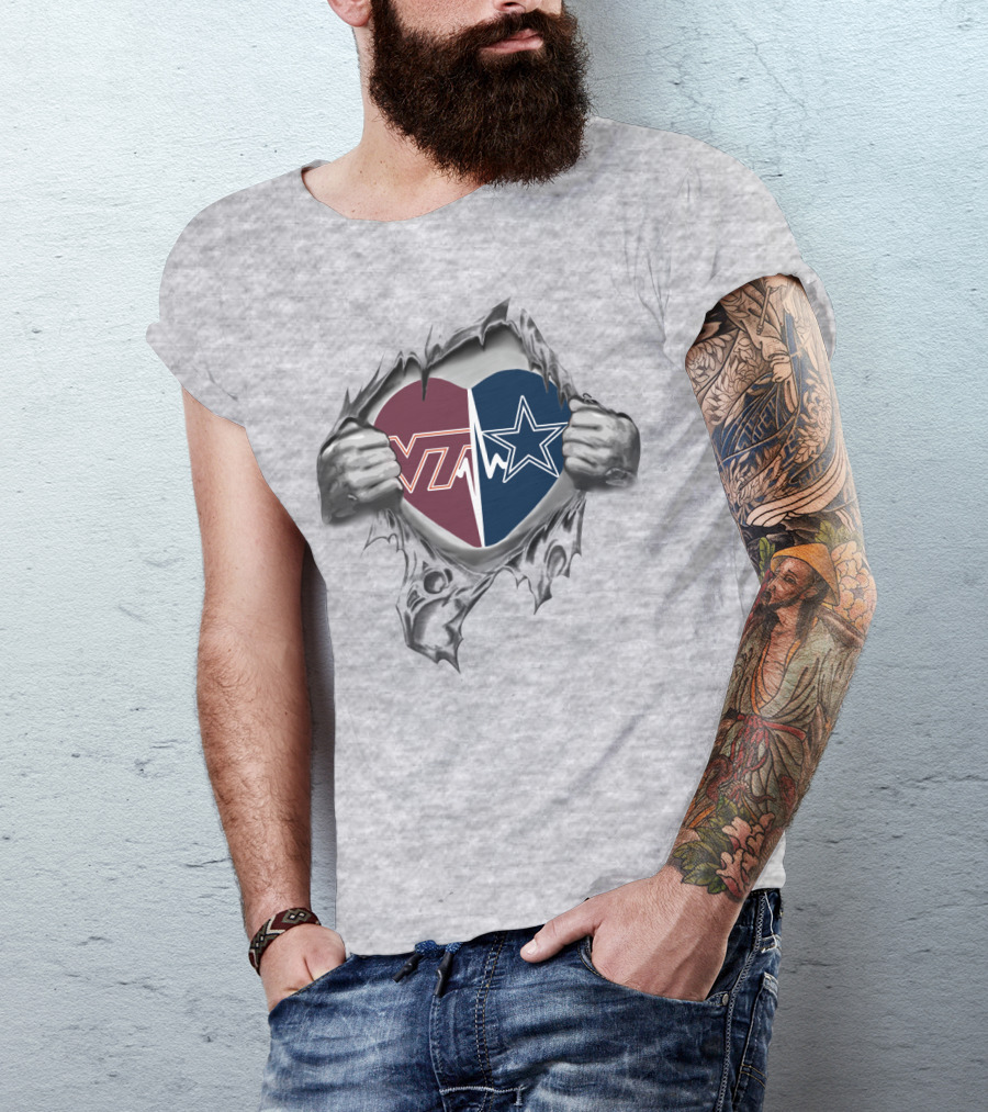 Cowboys Hokies Heart Logo Split T-Shirt